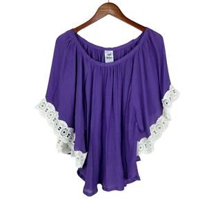 Rock 47 by Wrangler Blouse Lace Trim Oversized Batwing Flowy Purple Women's S